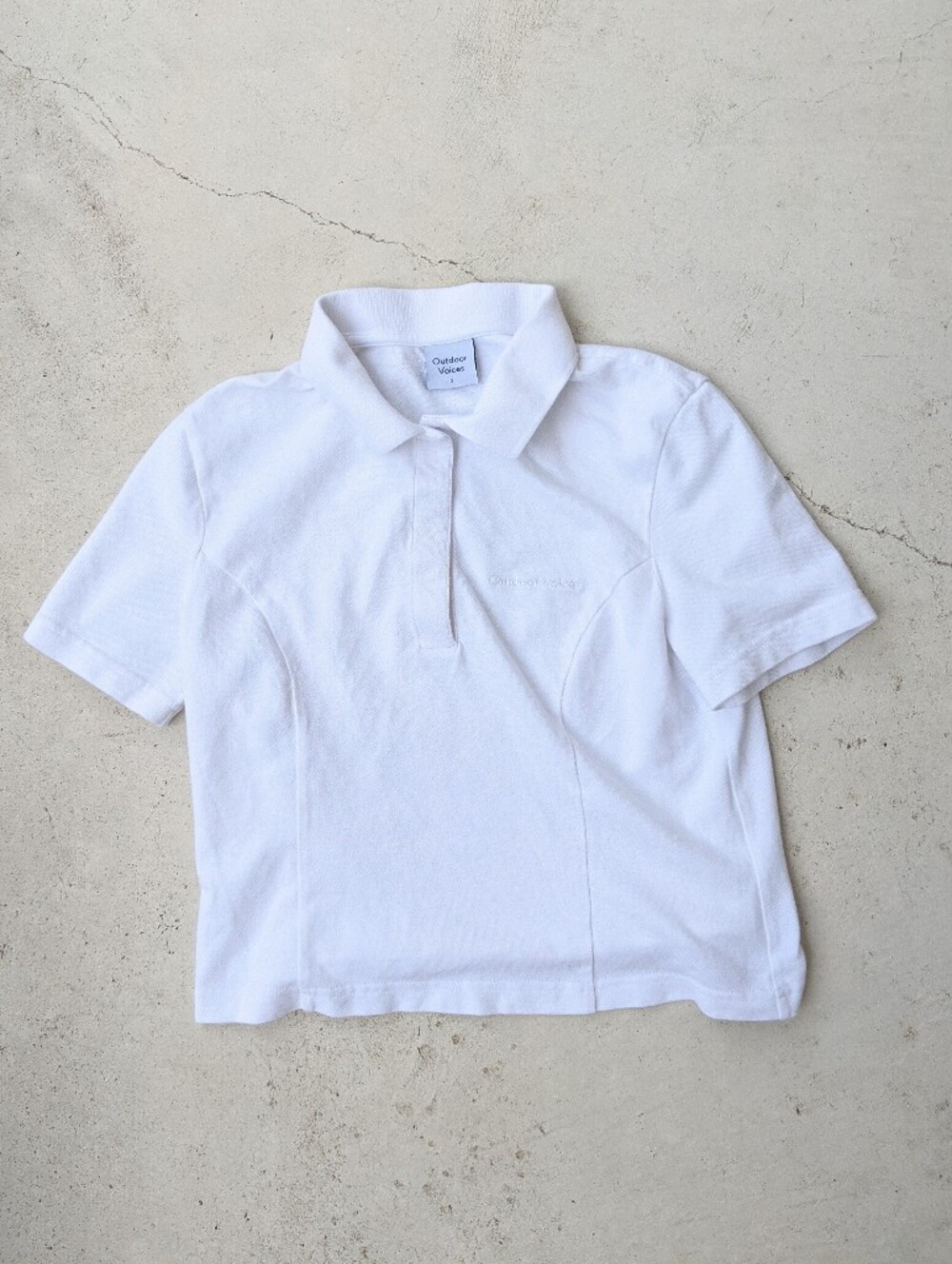 Outdoor Voices White Button Collar Tennis Polo Crop Tee
